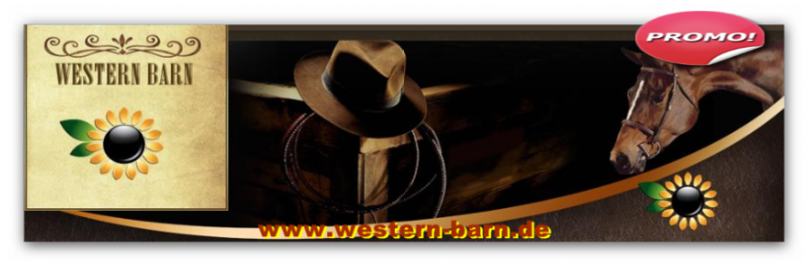 Banner Western Barn - und Ihrem Pferd geht es gut! Mit Link zur Website www.western-barn.de .